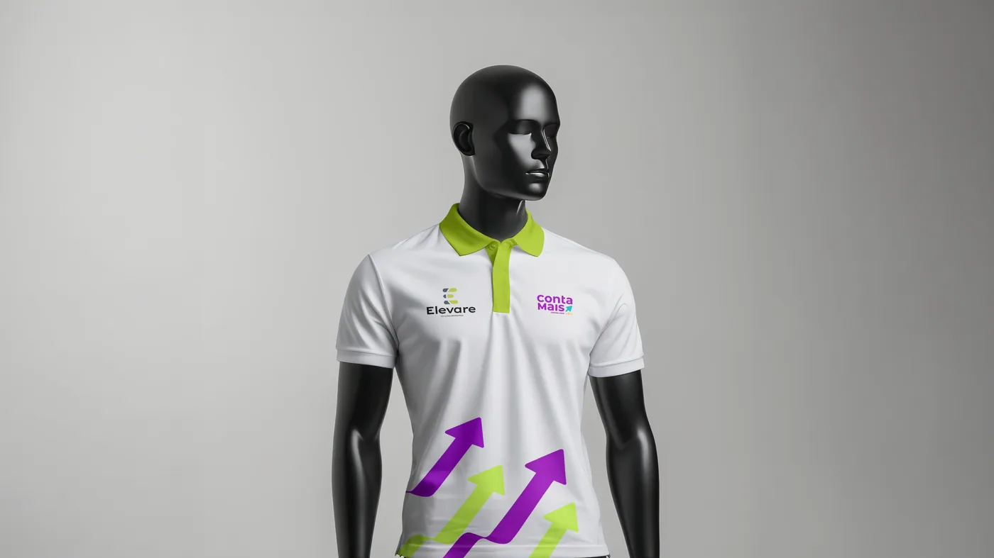 Uniforme da Conta Mais com a marca aplicada.