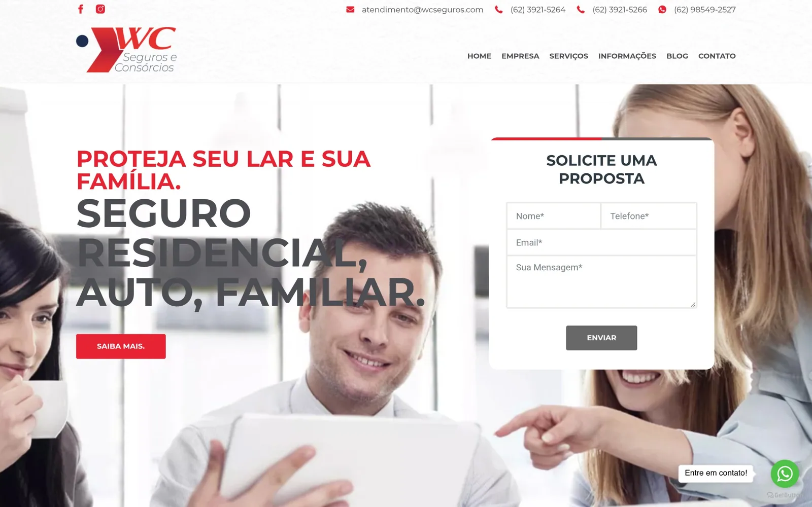 Home do site da WC Seguros.
