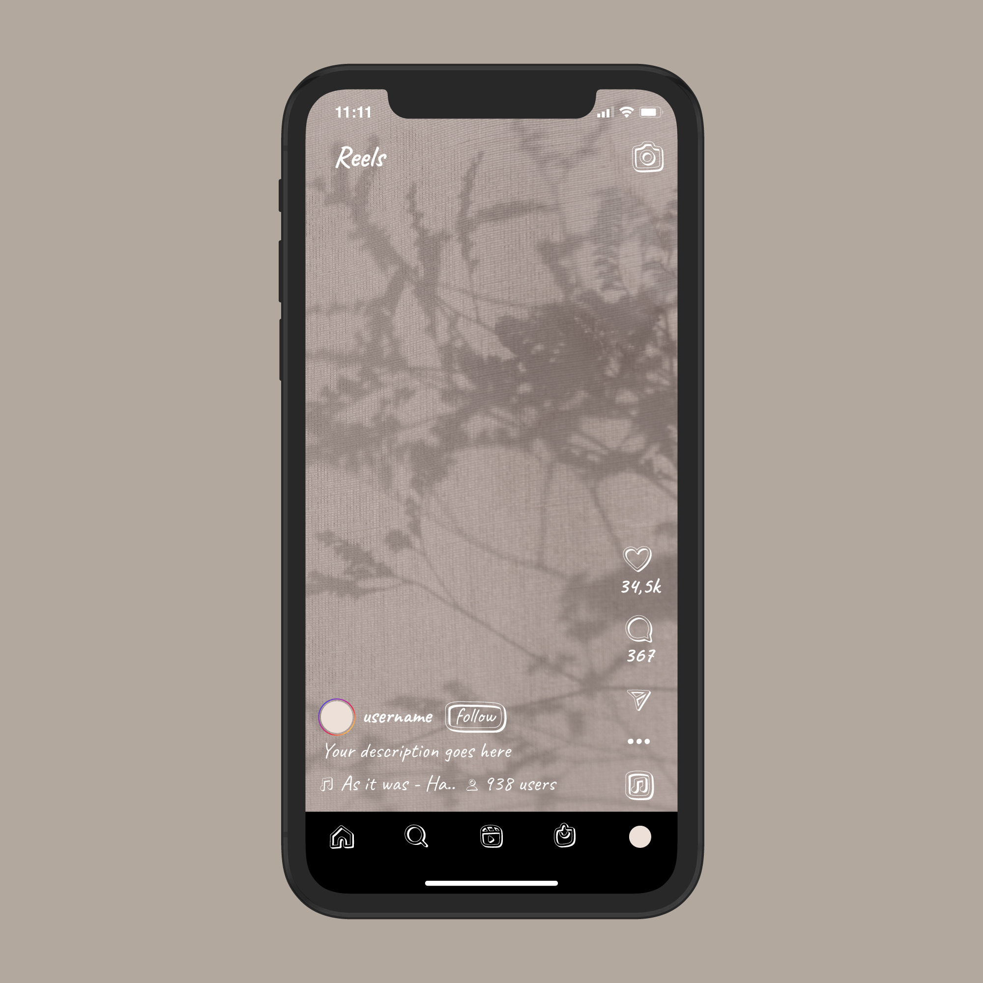 Exemplo de Reels Virais com estética minimalista e sombras de plantas ao fundo na interface do Instagram.